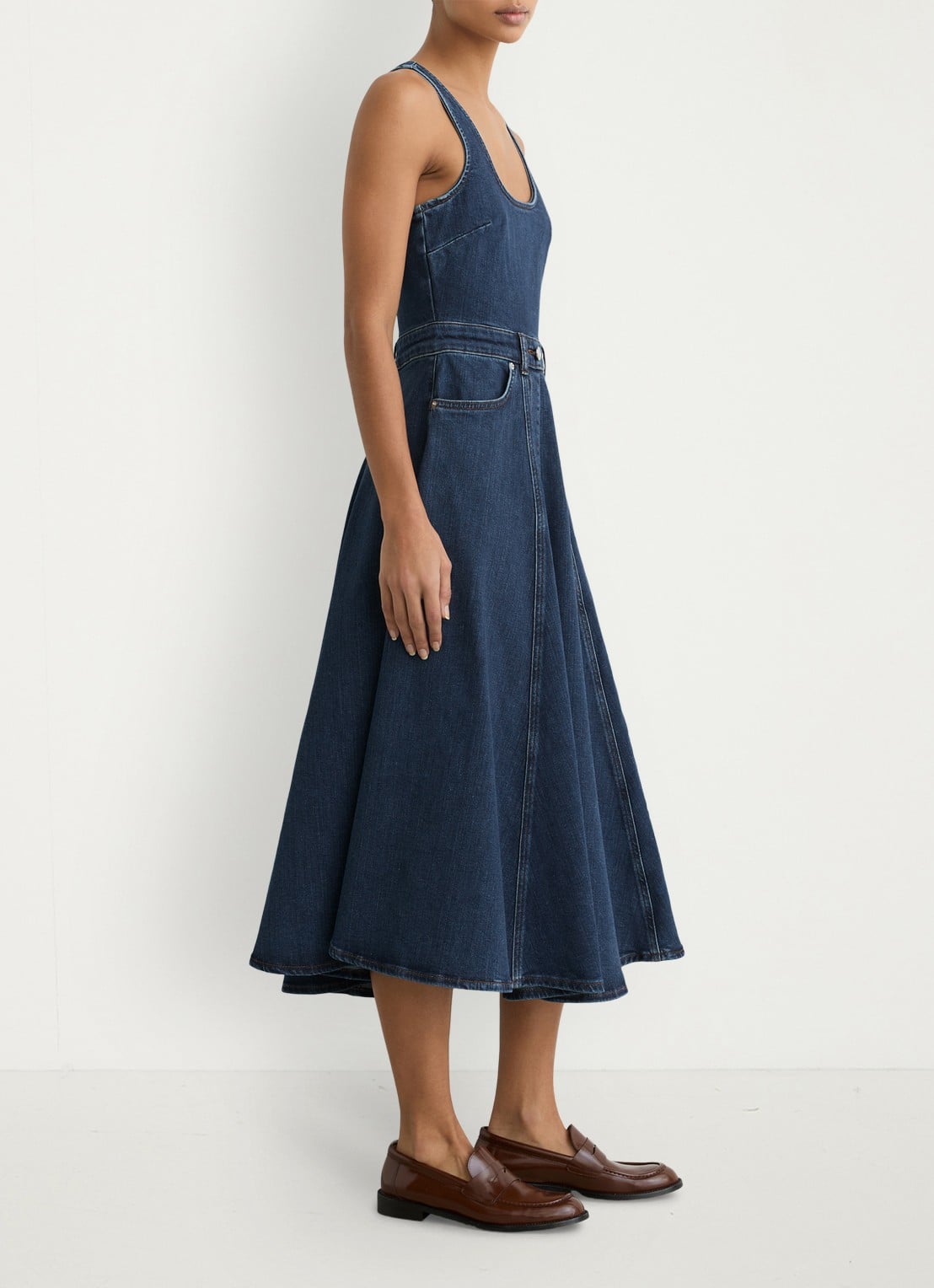 Reiss Midi A-lijn jurk van denim met steekzakken - detail 4 indigo