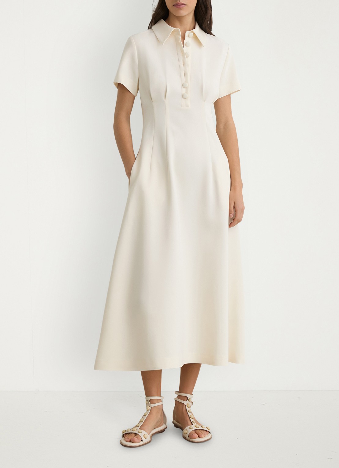 Reiss Midi jurk met plooien - voorkant 7 creme