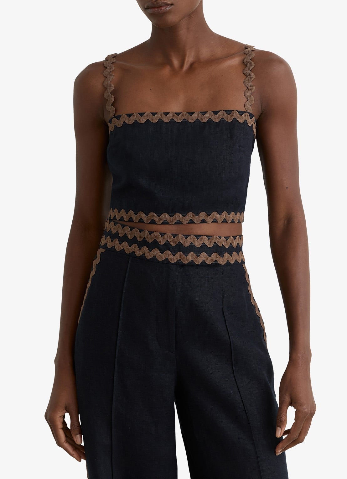 Reiss Mila crop top van linnen - detail 3 bruin