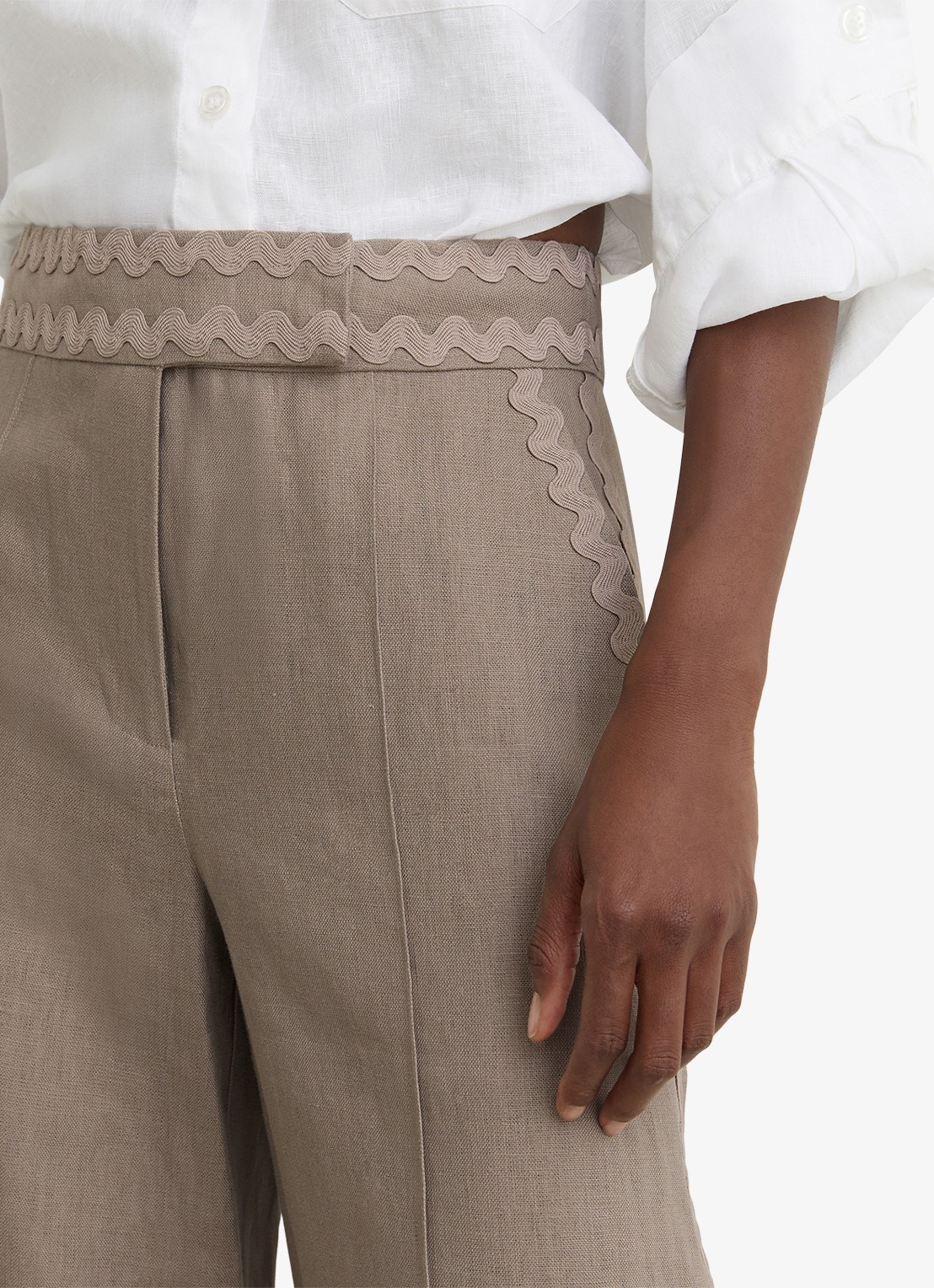 Reiss Mila high waist wide fit pantalon van linnen - detail 5 beige