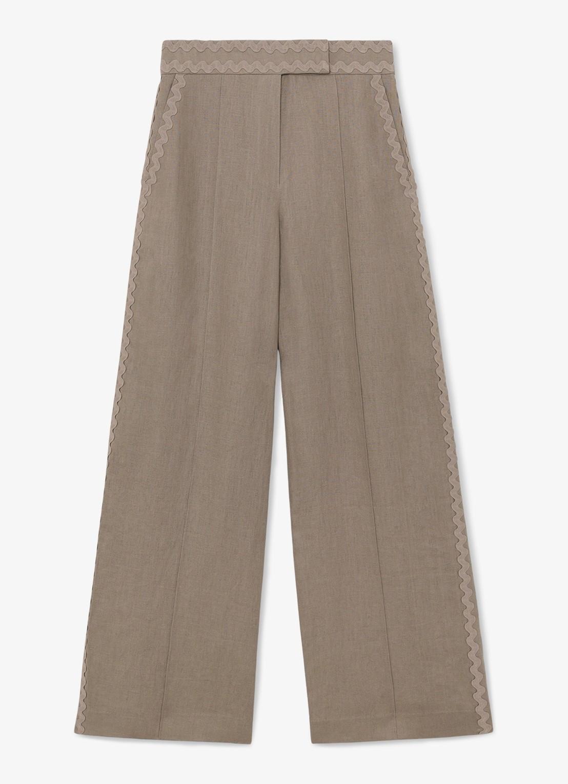 Reiss Mila high waist wide fit pantalon van linnen - voorkant beige