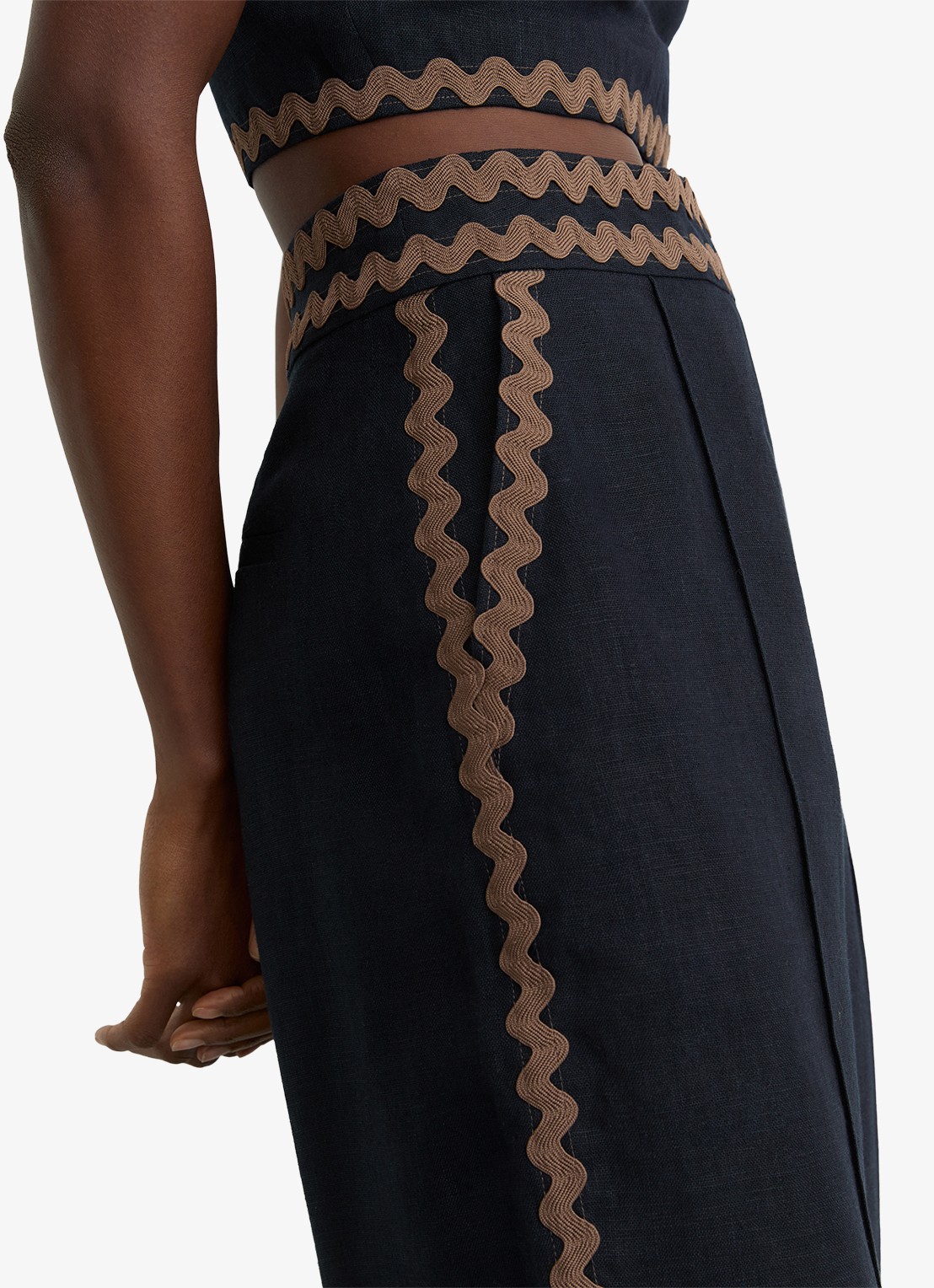 Reiss Mila high waist wide fit pantalon van linnen - detail 5 donkerblauw