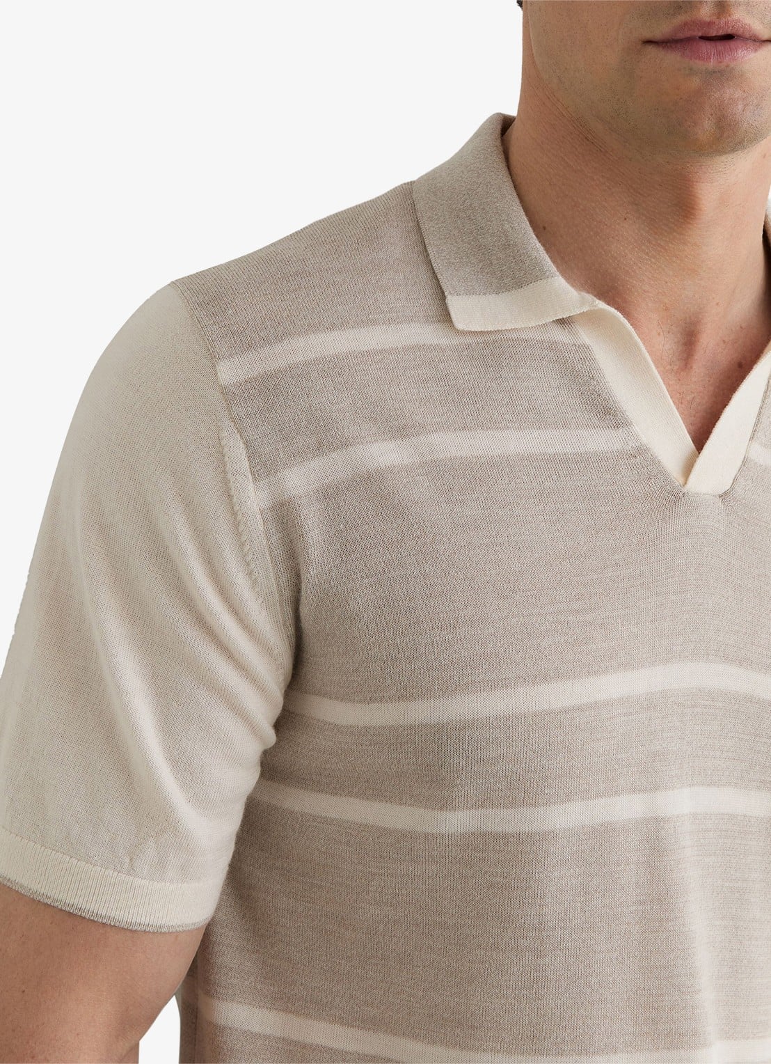 Reiss Miles slim fit polo van merinowol met streepprint - detail 3 oatmeal / wit