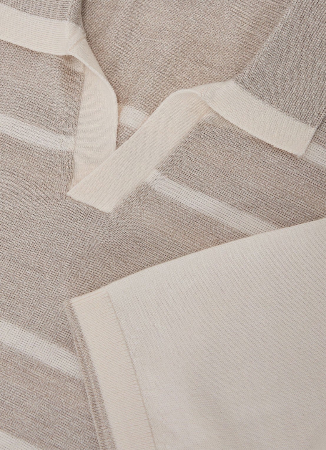 Reiss Miles slim fit polo van merinowol met streepprint - detail 4 oatmeal / wit