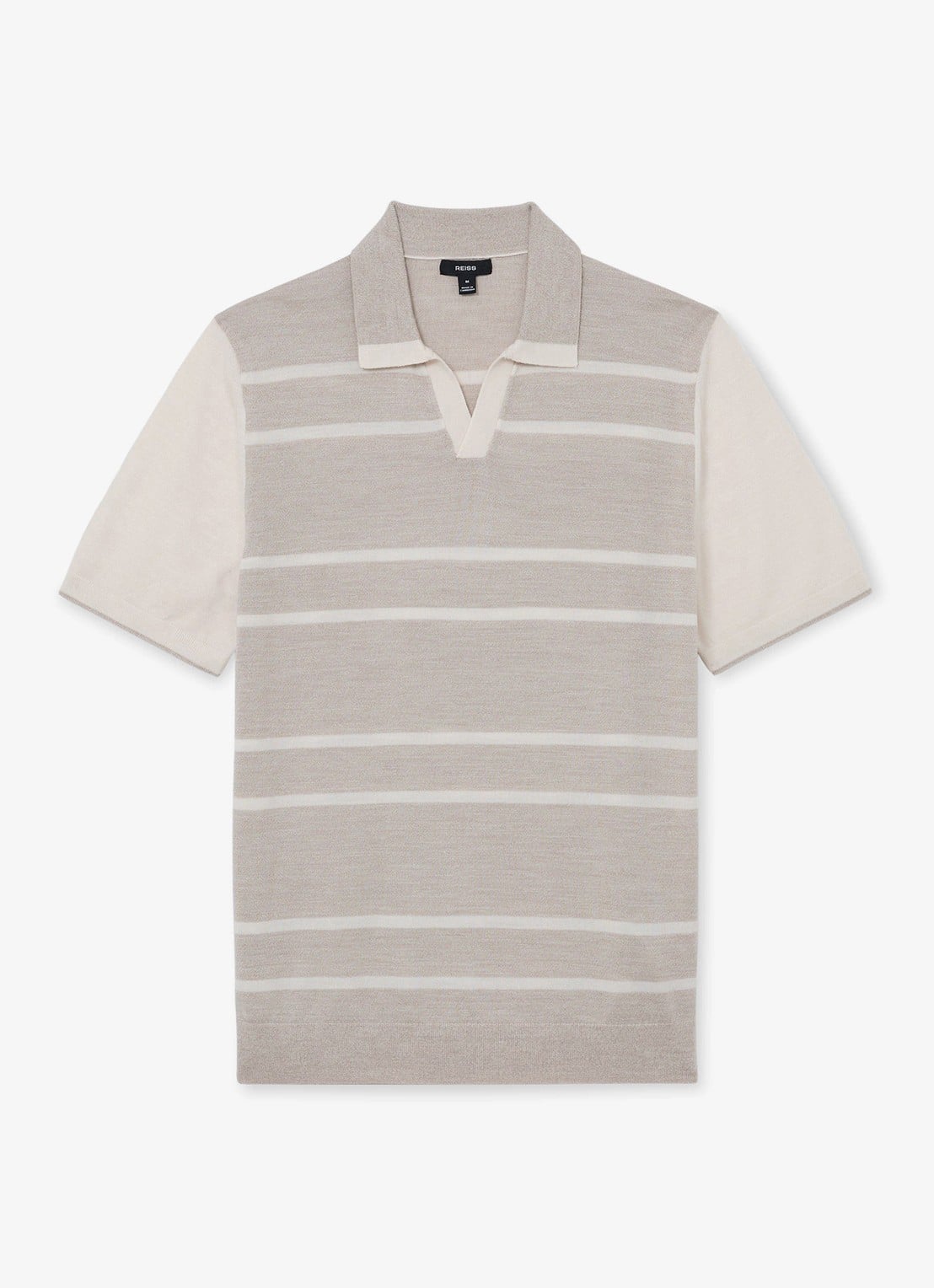 Reiss Miles slim fit polo van merinowol met streepprint - voorkant 5 oatmeal / wit
