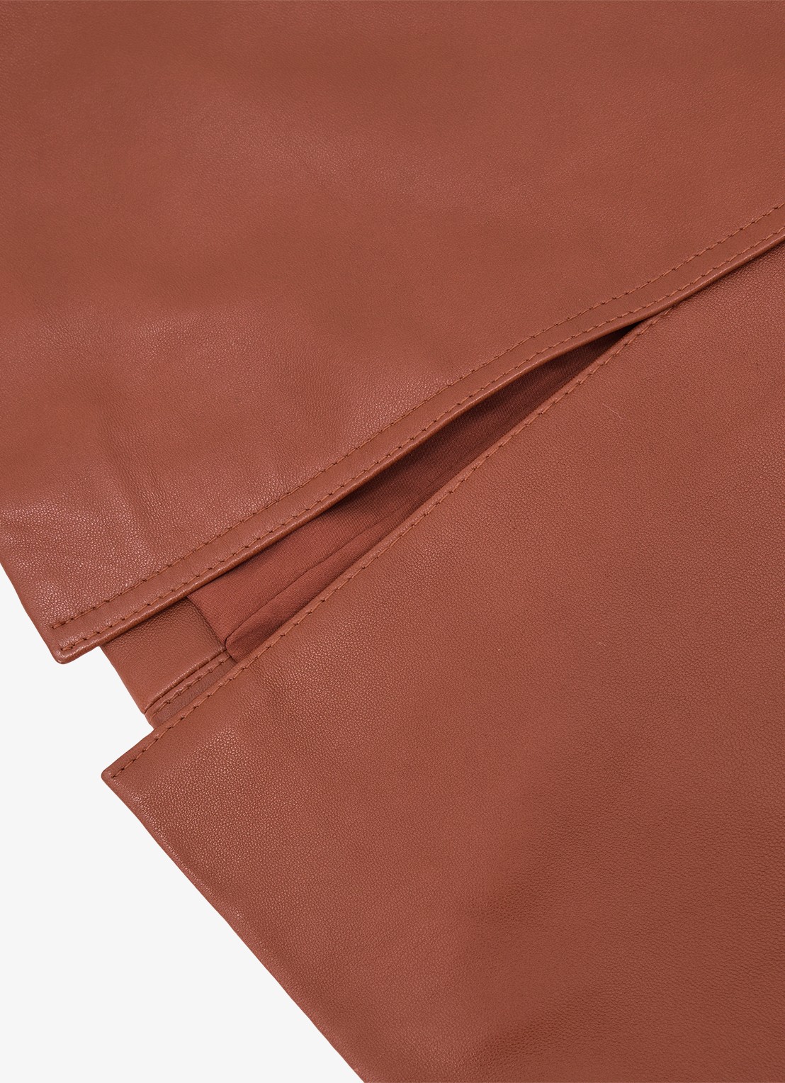 Reiss Miley high waist midi kokerrok van schapenleer  - detail 6 donkeroranje