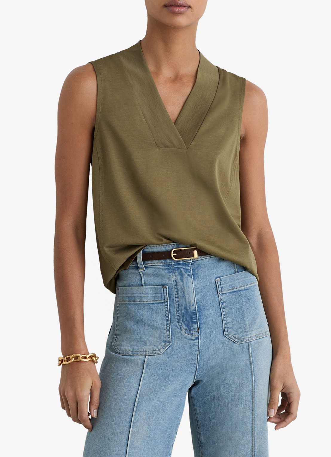 Reiss Miley top met V-hals - detail 3 khaki