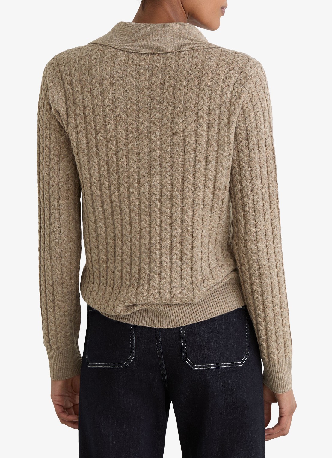 Reiss Millie kabelgebreide trui in kasjmier wolblend - achterkant beige