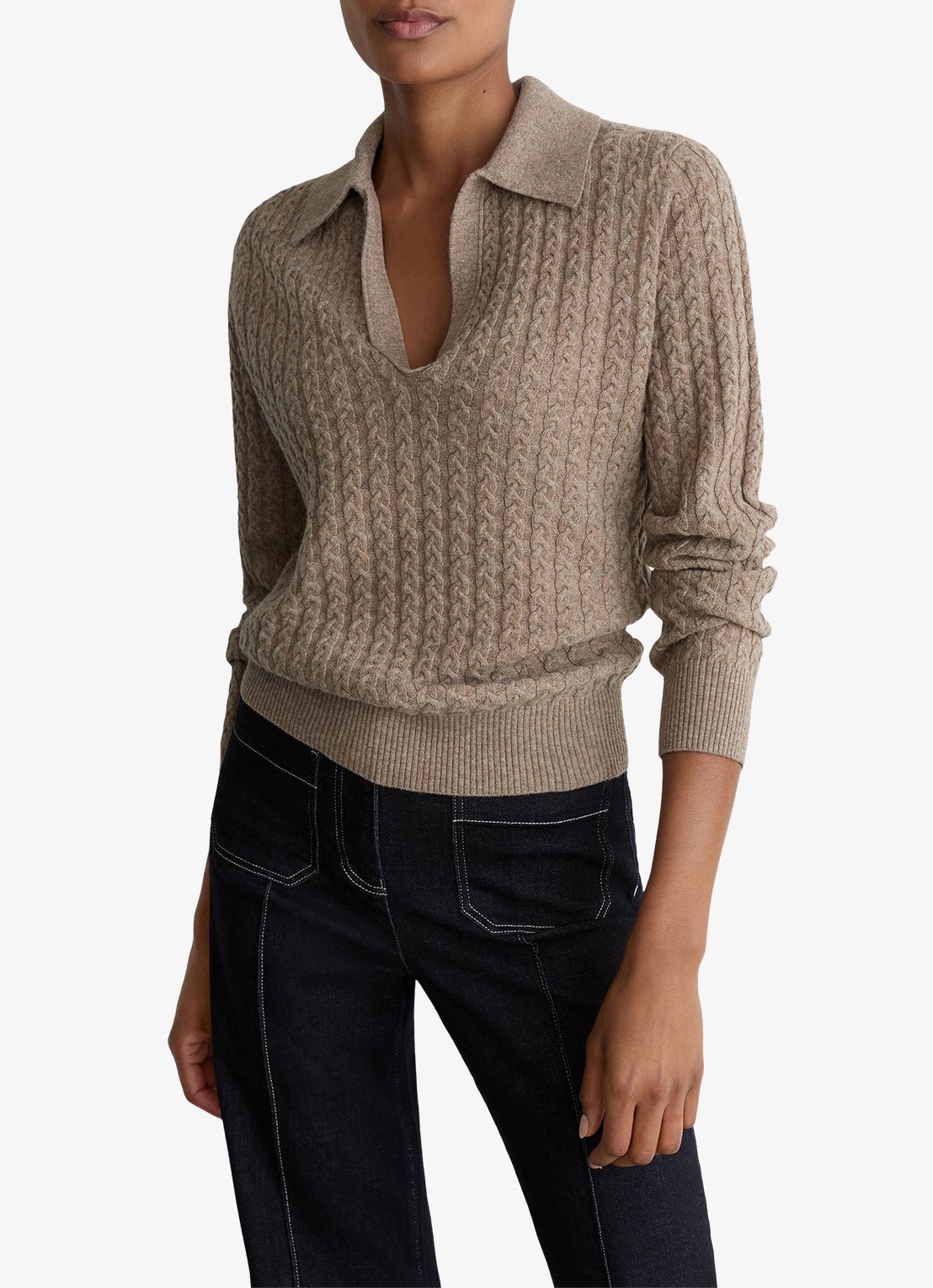 Reiss Millie kabelgebreide trui in kasjmier wolblend - detail 4 beige