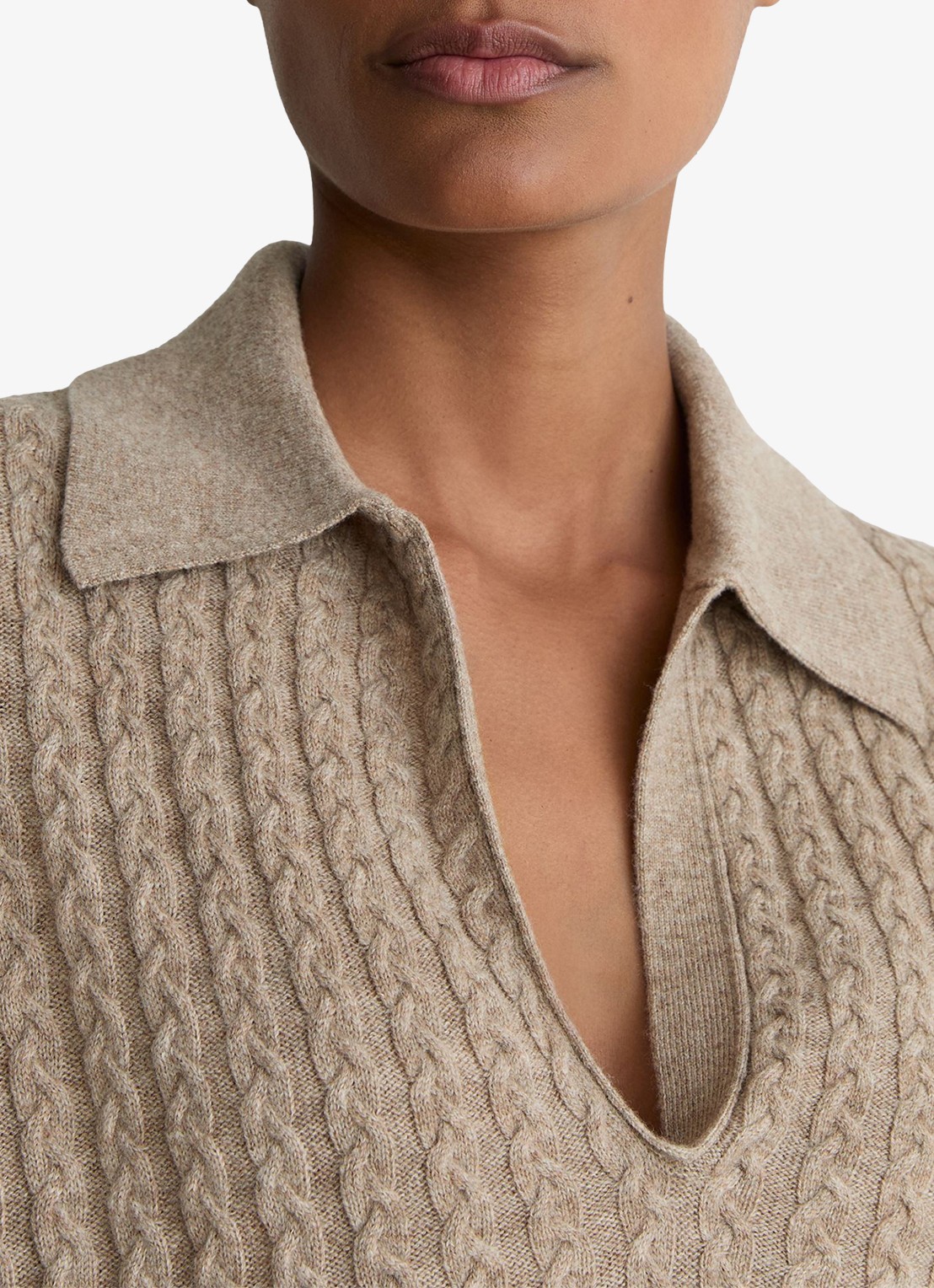 Reiss Millie kabelgebreide trui in kasjmier wolblend - detail 5 beige