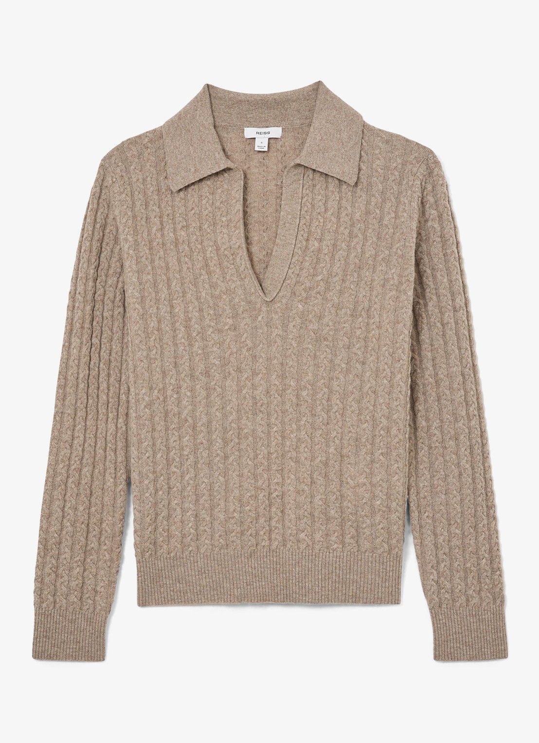 Reiss Millie kabelgebreide trui in kasjmier wolblend - voorkant 2 beige