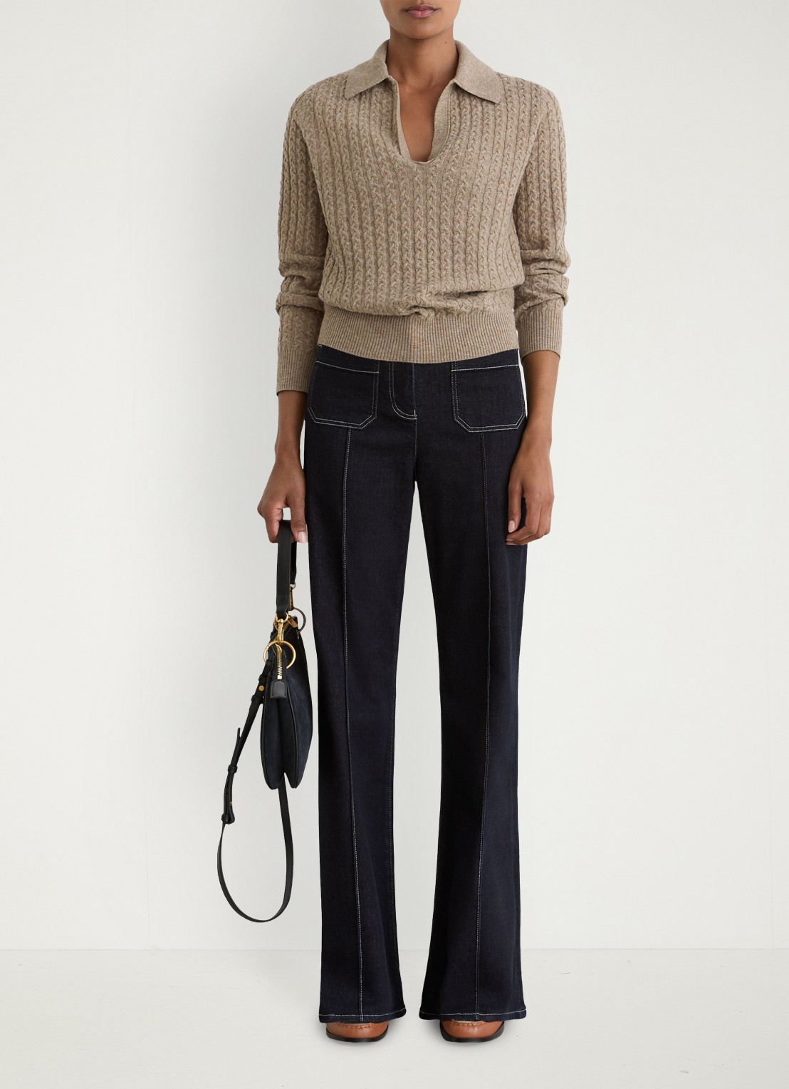 Reiss Millie kabelgebreide trui in kasjmier wolblend - voorkant 3 beige