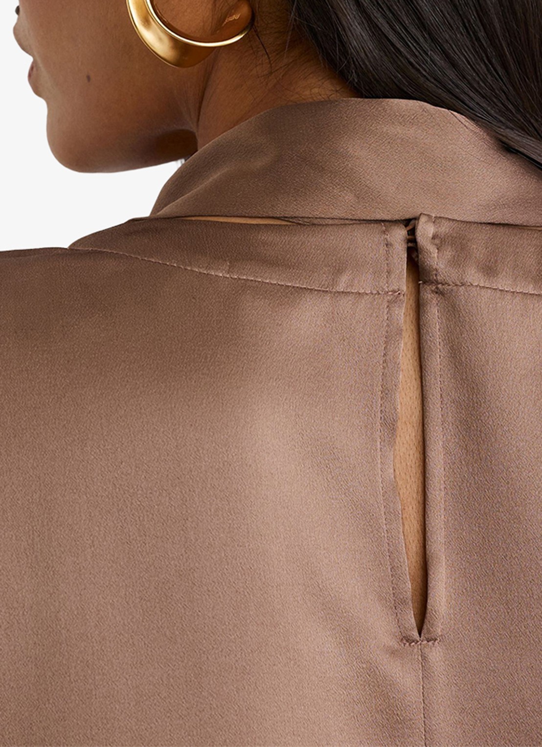 Reiss Millie tuniek van zijde met sjaalkraag - detail 2 bruin