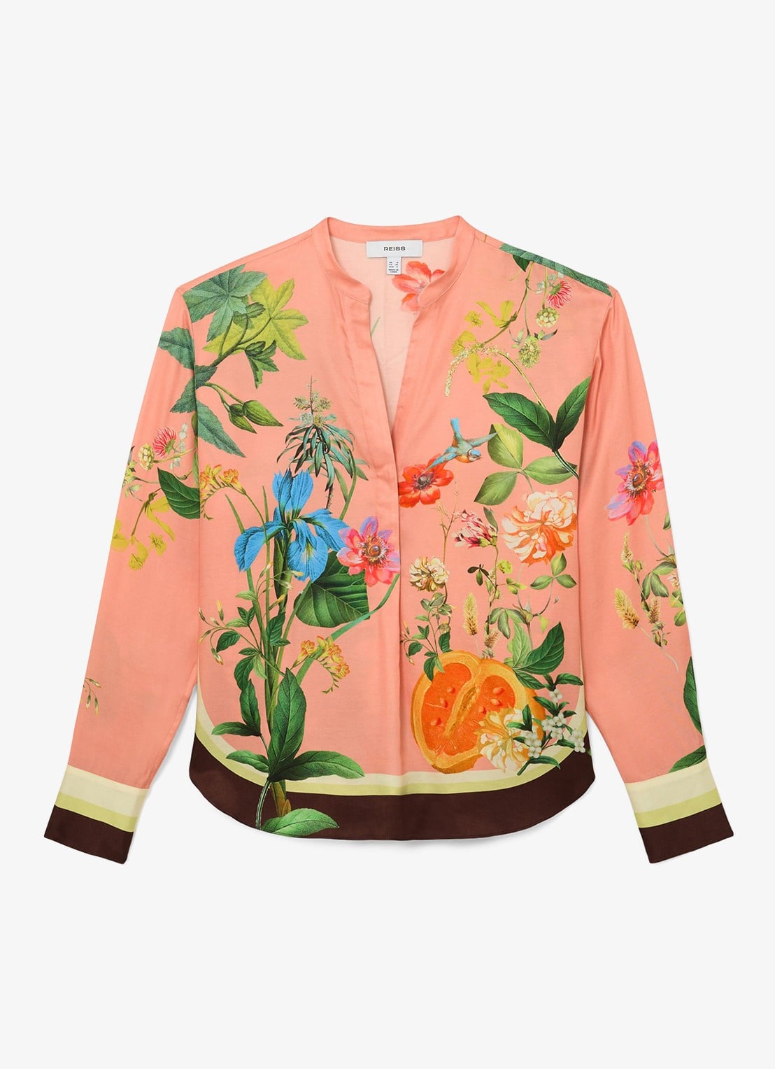 Reiss Milos blouse met print - voorkant oudroze