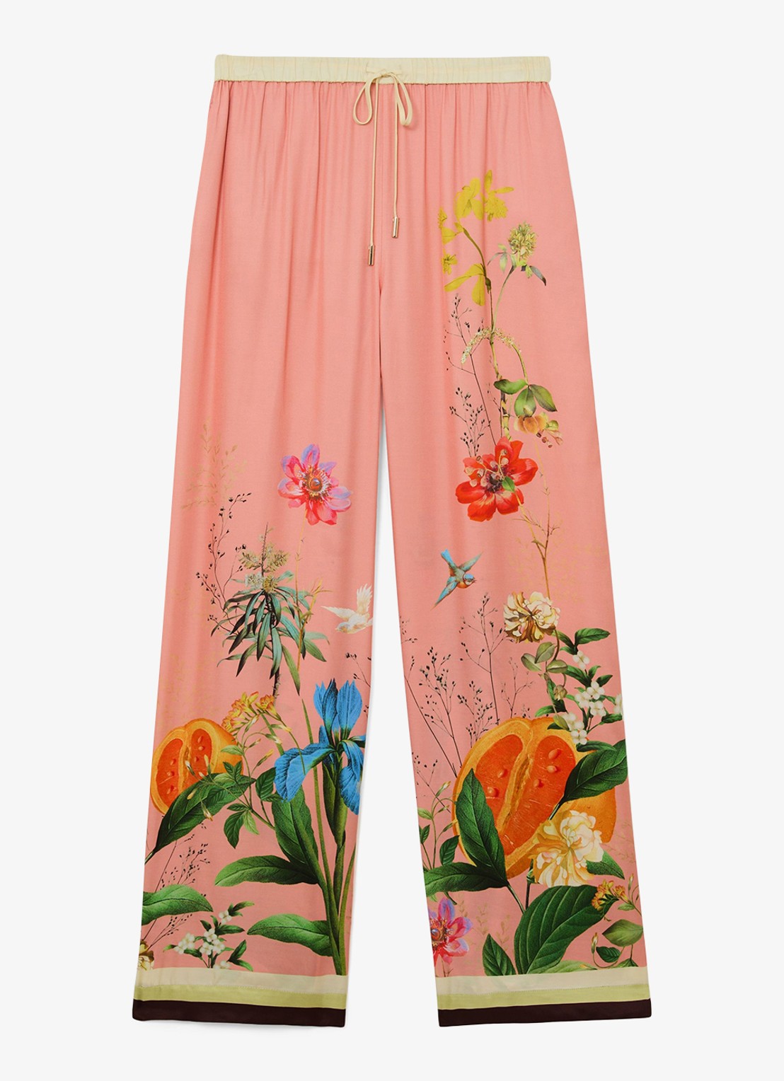 Reiss Milos mid waist wide fit pantalon met print - voorkant 6 oudroze