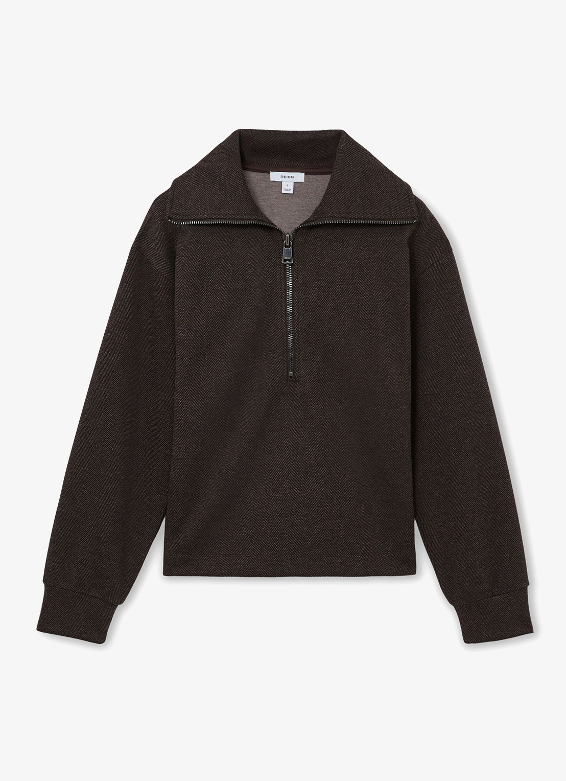 Reiss Mina sweater met halve rits  - voorkant donkerbruin