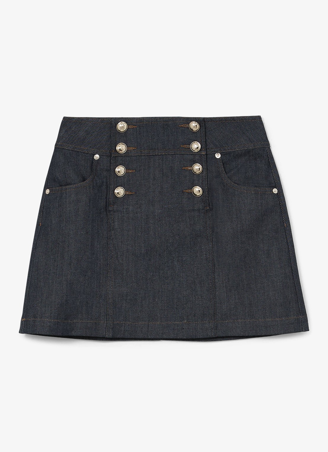 Reiss Mini rok met sierknopen - voorkant 6 donkerblauw