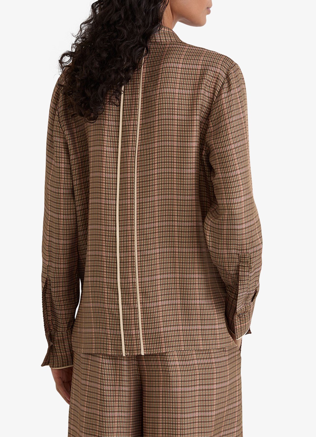 Reiss MINNIE blouse met pied-de-poule dessin met sjaalkraag  - achterkant 5 bruin