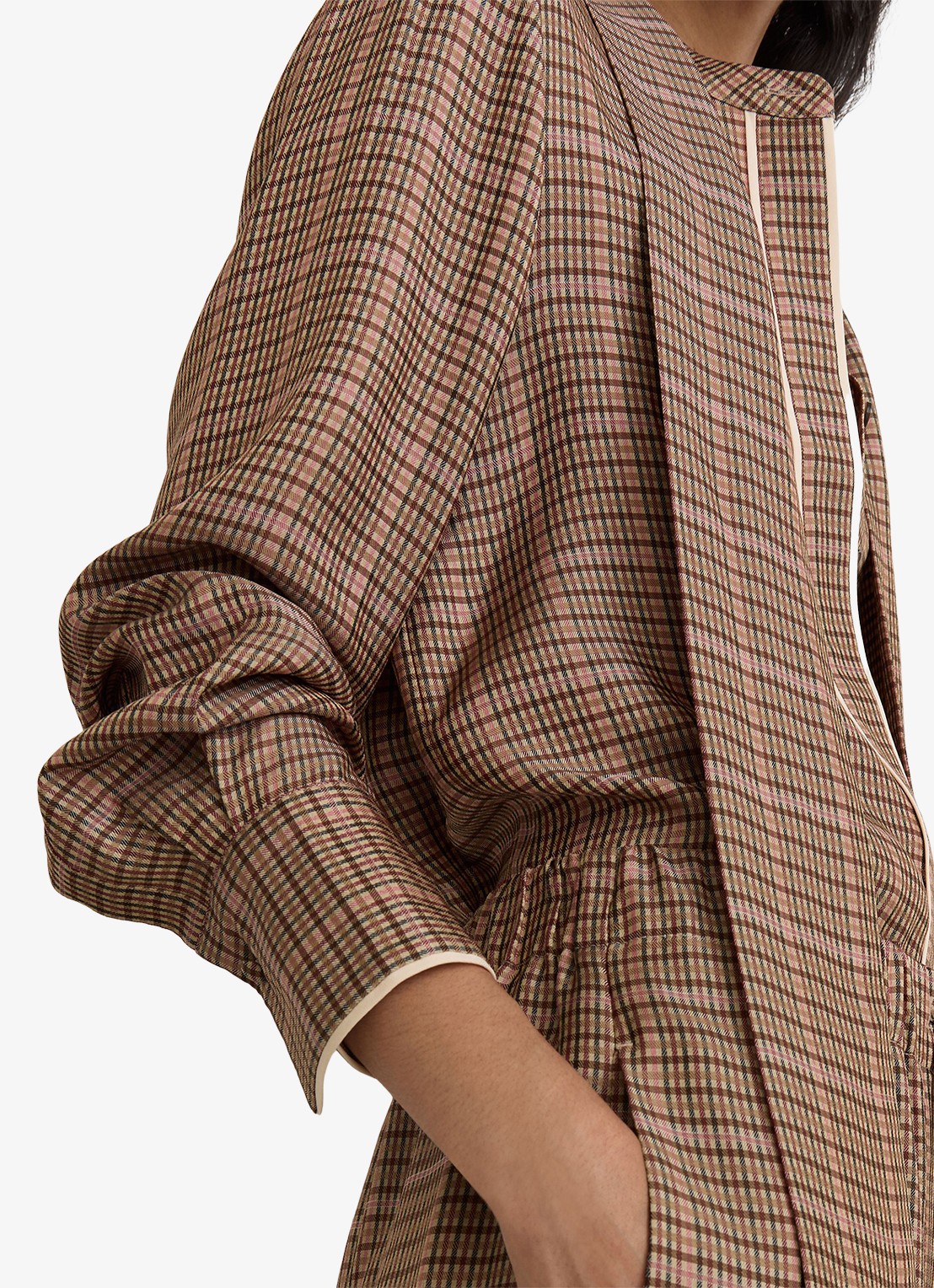 Reiss MINNIE blouse met pied-de-poule dessin met sjaalkraag  - detail 2 bruin