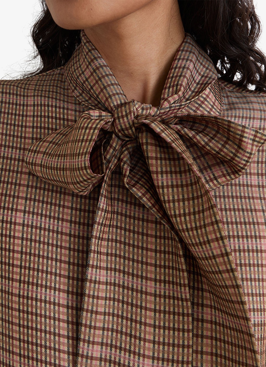 Reiss MINNIE blouse met pied-de-poule dessin met sjaalkraag  - detail 3 bruin