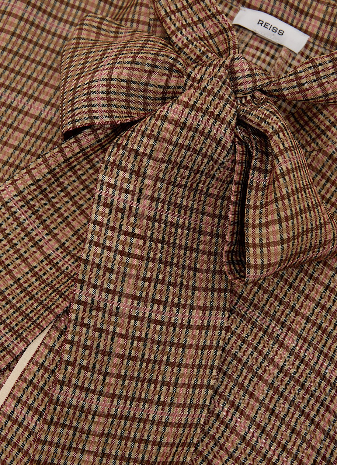 Reiss MINNIE blouse met pied-de-poule dessin met sjaalkraag  - detail 4 bruin