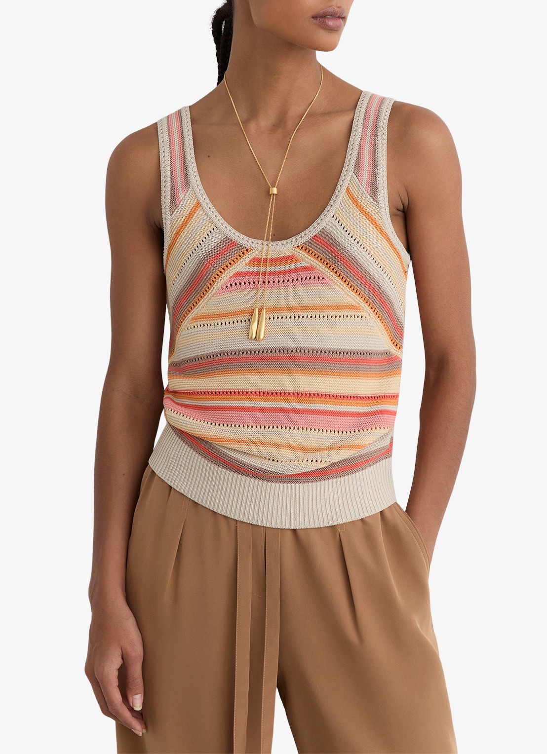 Reiss MIRIAM fijngebreide top met streepprint - detail creme