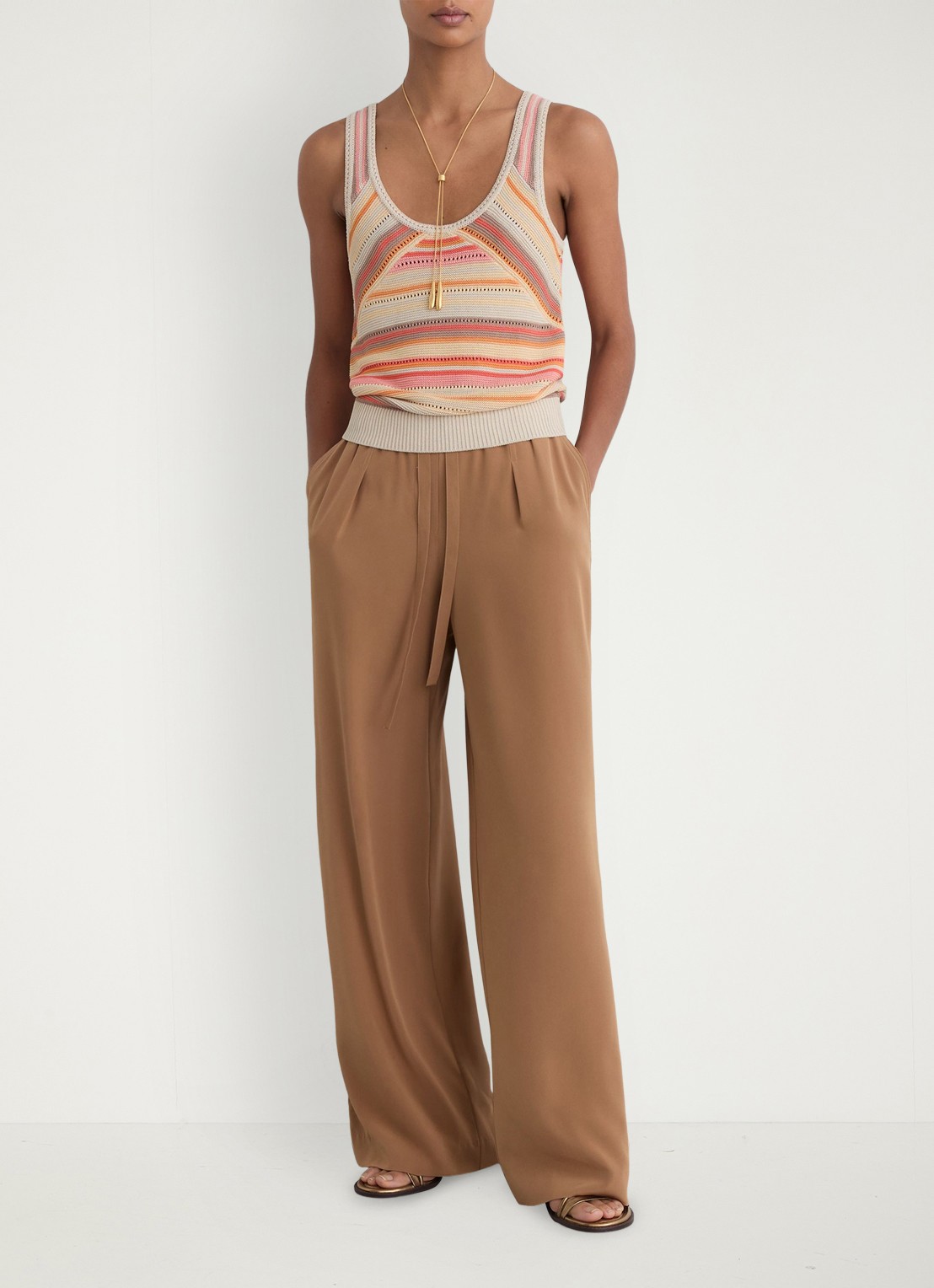 Reiss MIRIAM fijngebreide top met streepprint - voorkant 6 creme