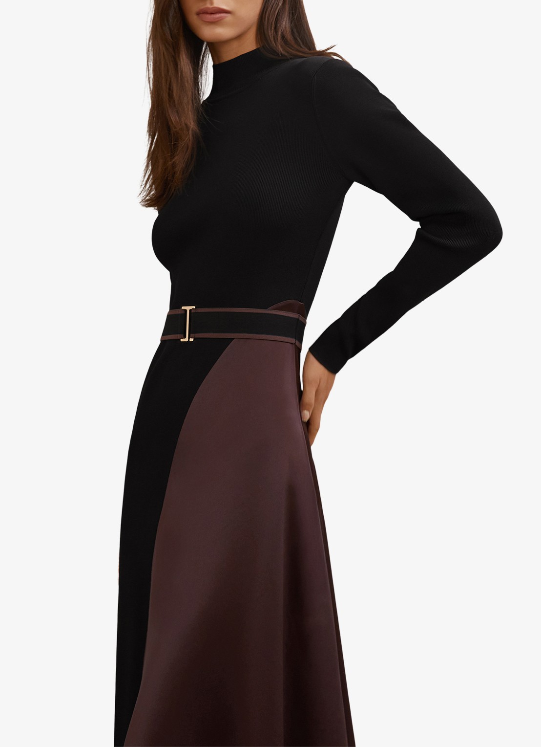 Reiss Misty midi A-lijn jurk met ceintuur - detail 3 zwart