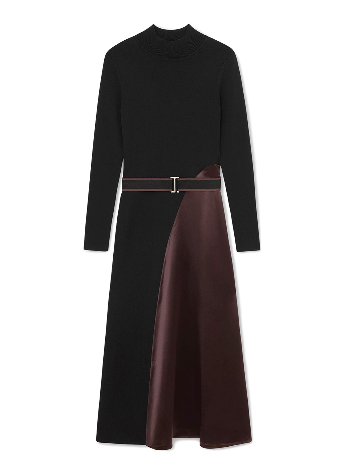 Reiss Misty midi A-lijn jurk met ceintuur - voorkant zwart