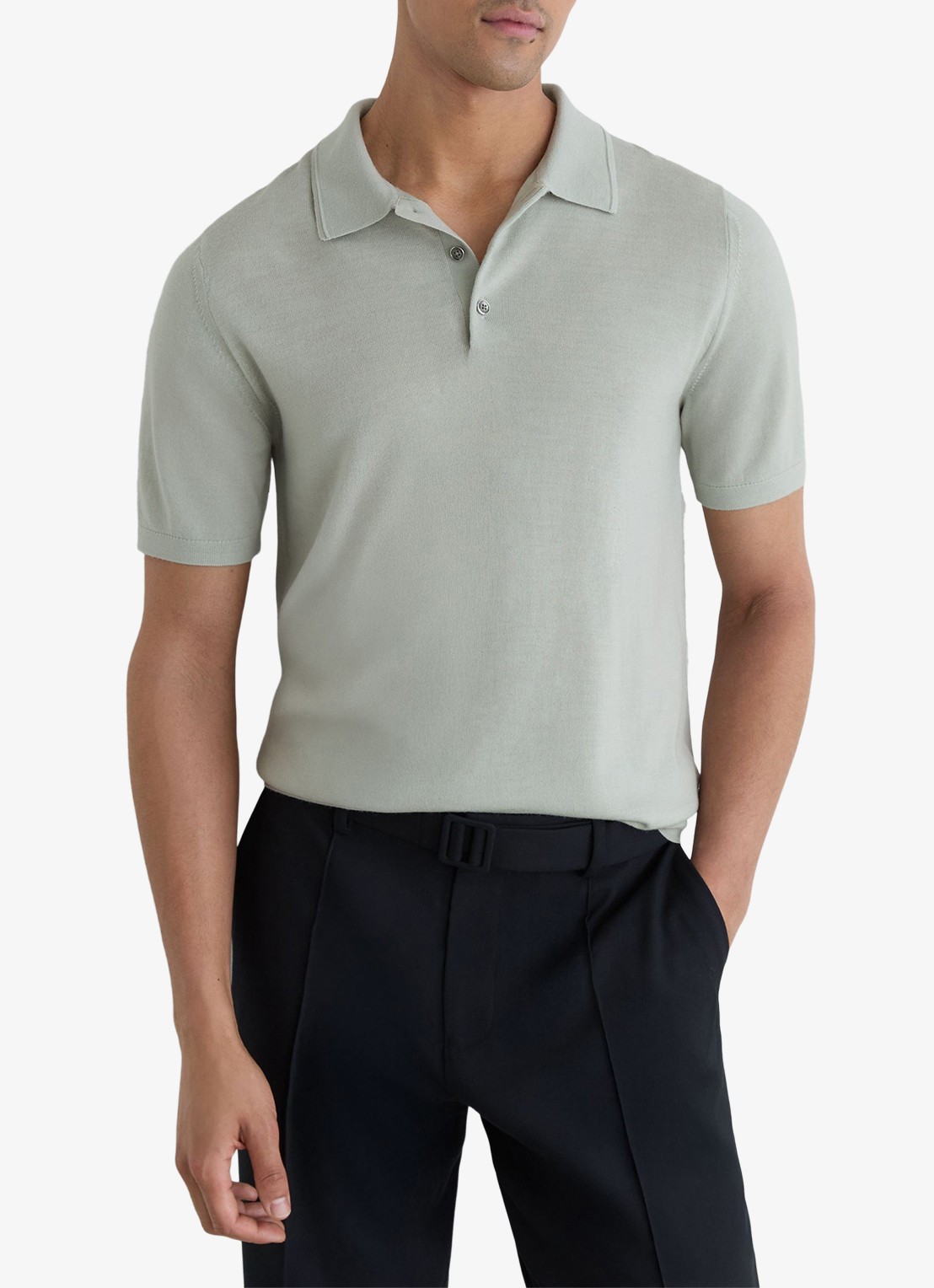 Reiss Mnor regular fit polo van merino wol - detail 4 lichtgroen