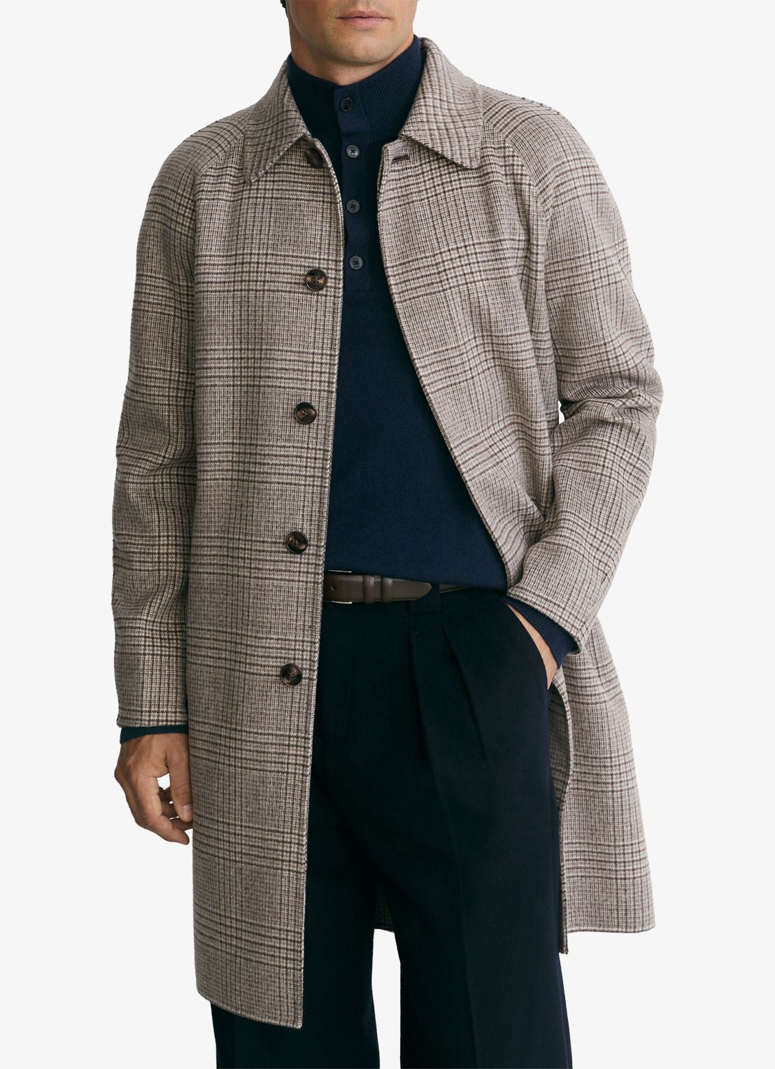 Reiss Morpeth mantel in wolblend met ruitdessin - detail grijsmele