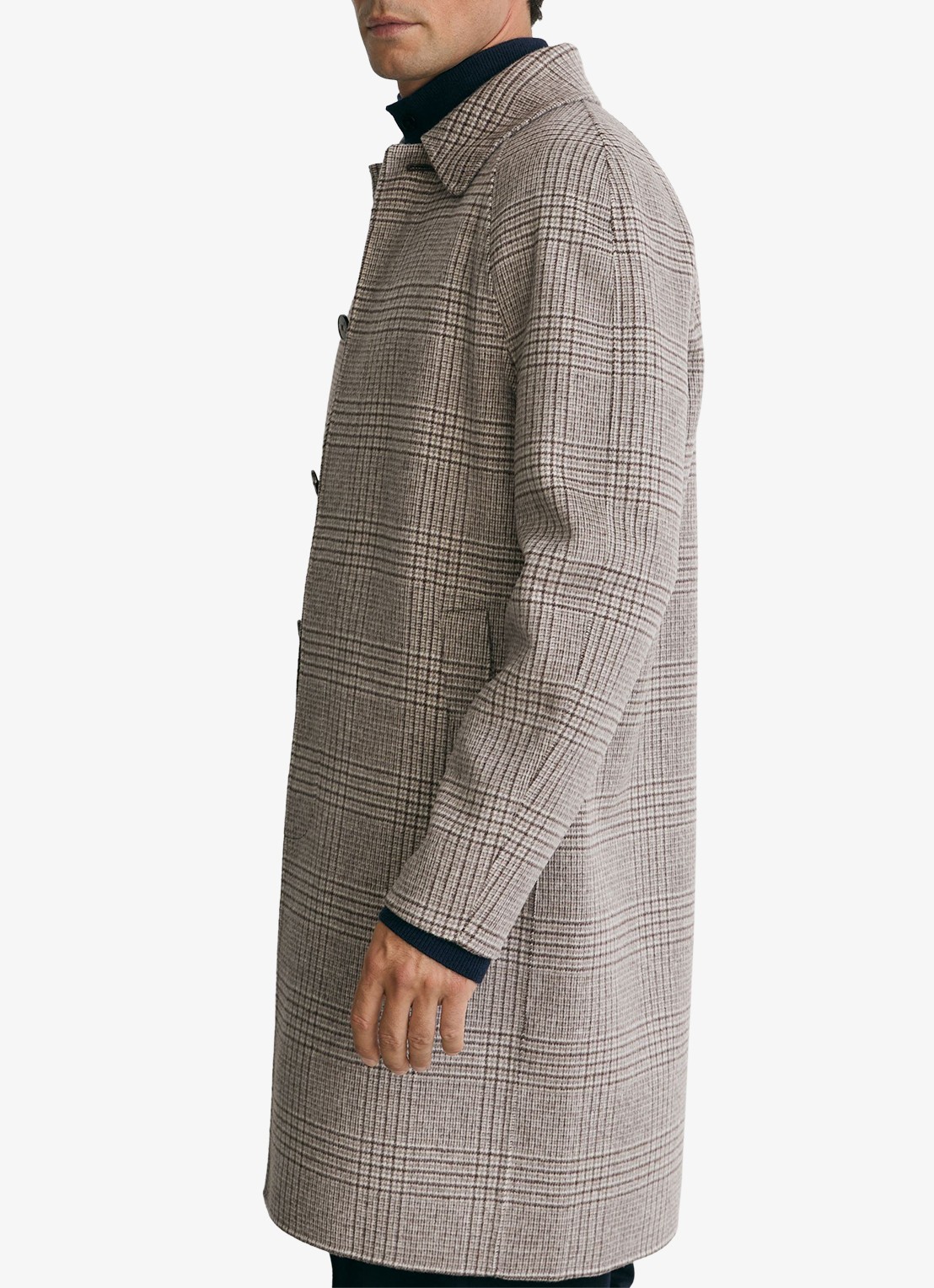 Reiss Morpeth mantel in wolblend met ruitdessin - detail grijsmele
