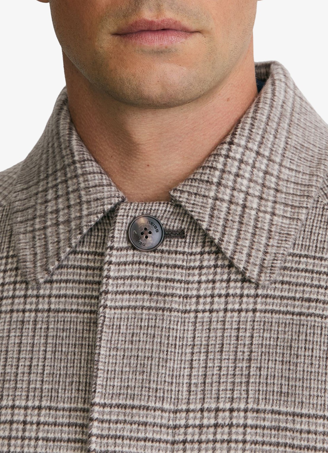 Reiss Morpeth mantel in wolblend met ruitdessin - detail 2 grijsmele