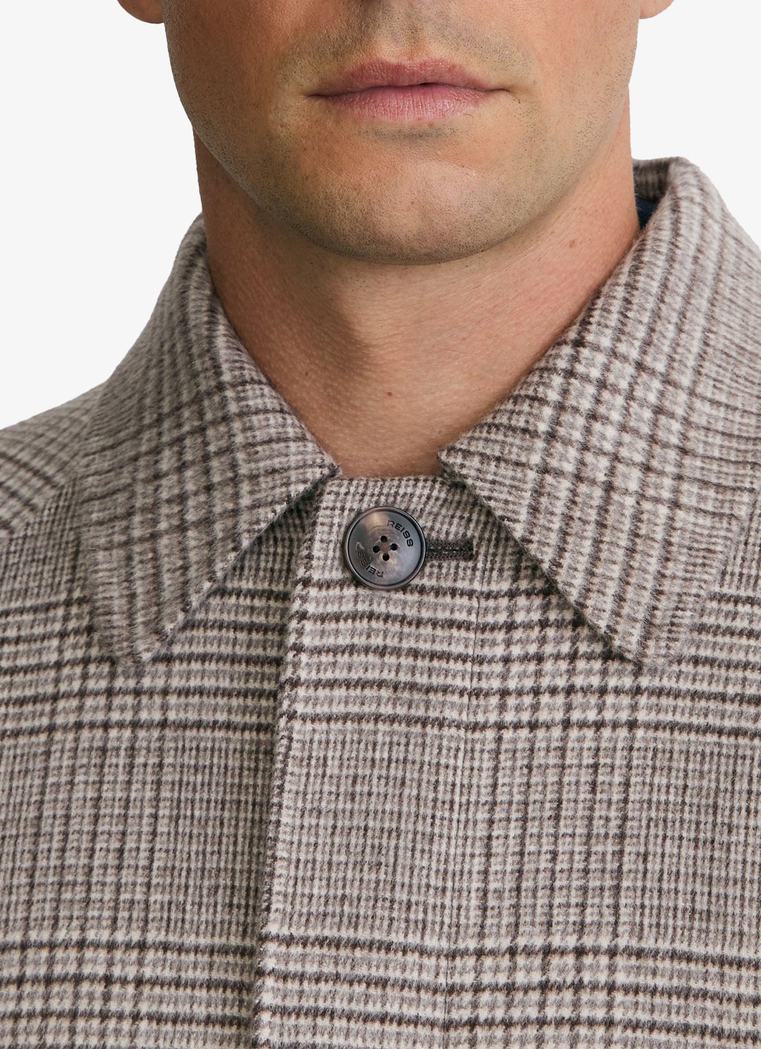 Reiss Morpeth mantel in wolblend met ruitdessin - detail 3 grijsmele