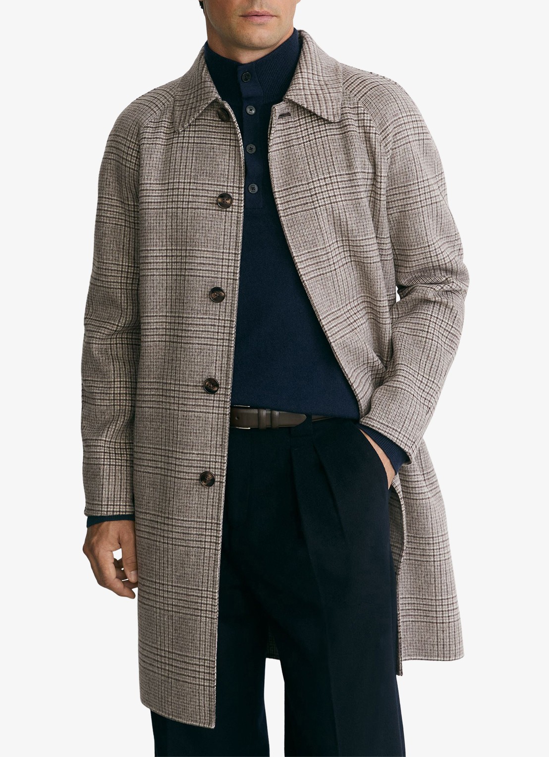 Reiss Morpeth mantel in wolblend met ruitdessin - detail 5 grijsmele