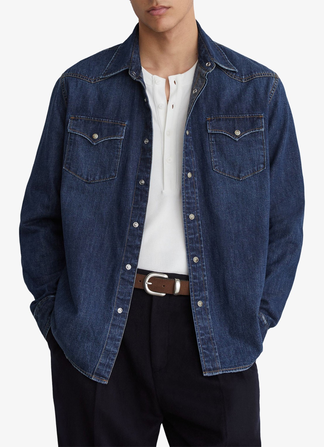 Reiss Mountain denim regular-fit overhemd - detail denim