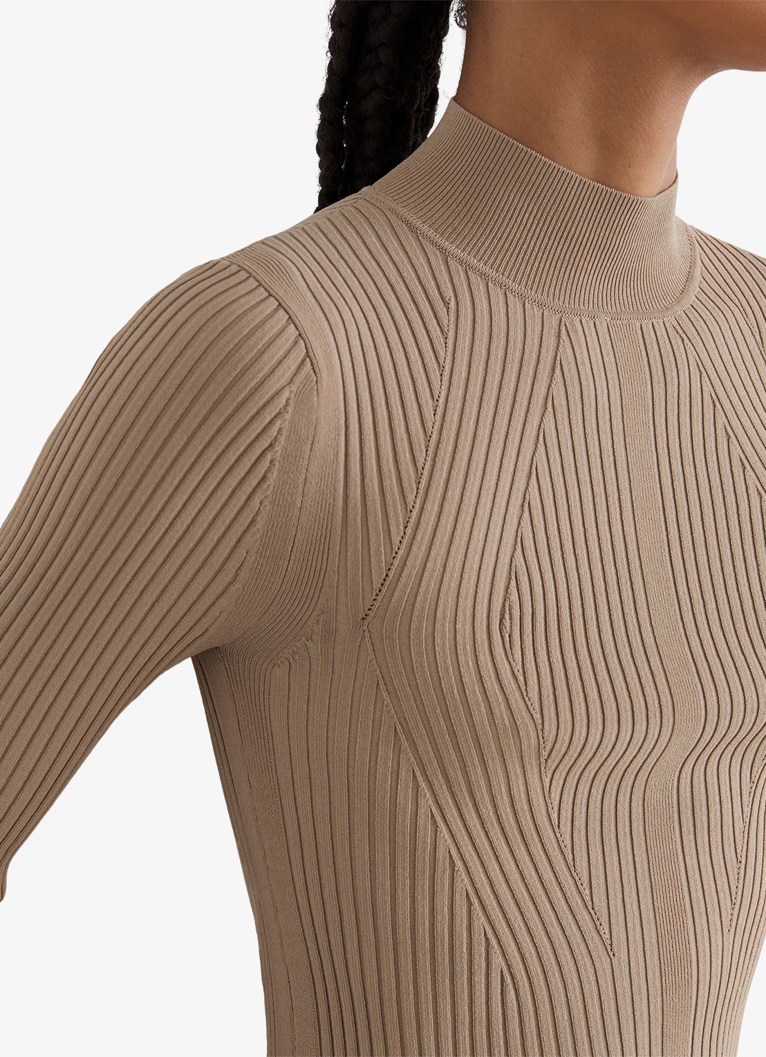Reiss Nancy ribgebreide trui met col - detail 2 beige