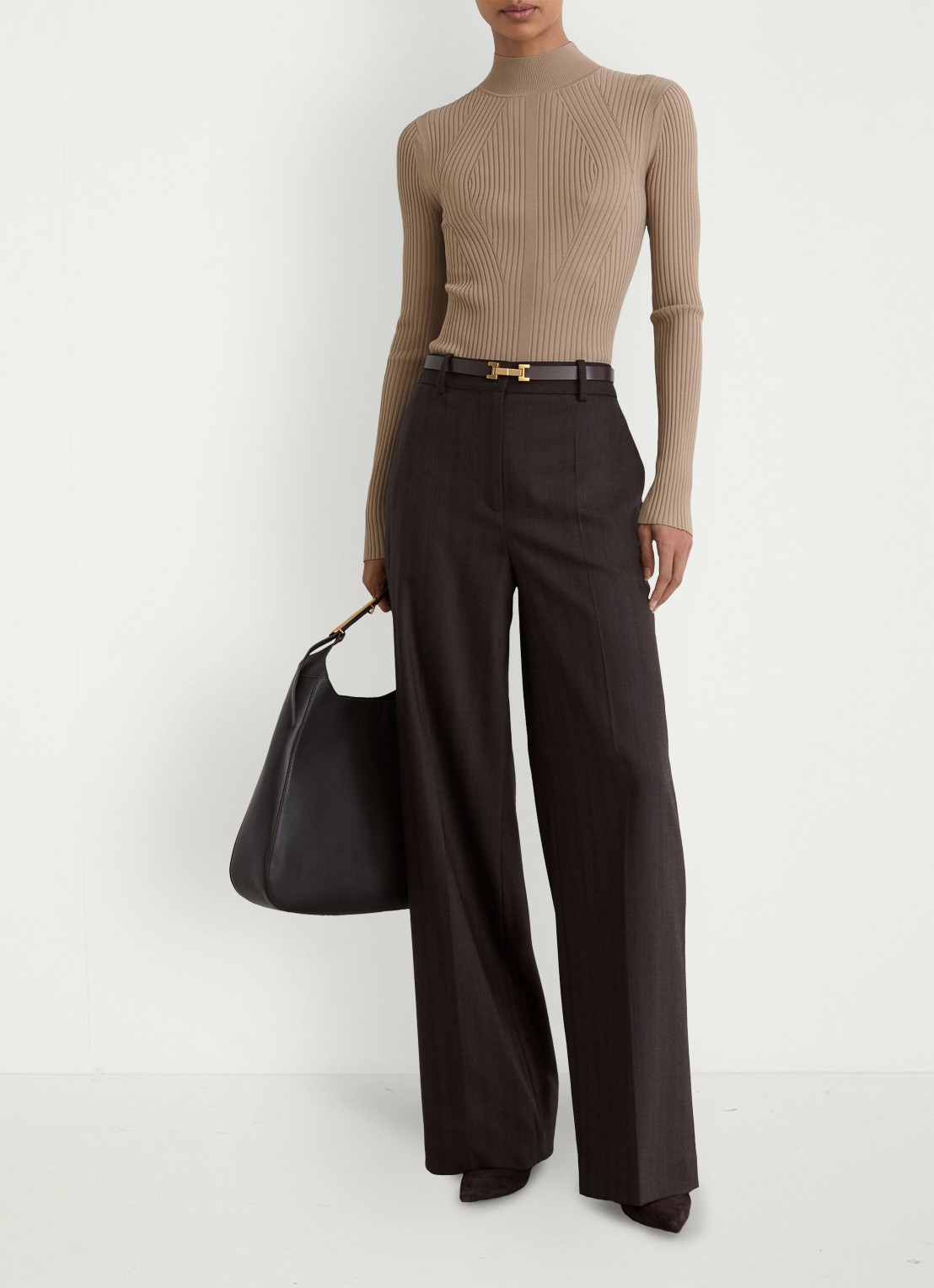 Reiss Nancy ribgebreide trui met col - voorkant 6 beige