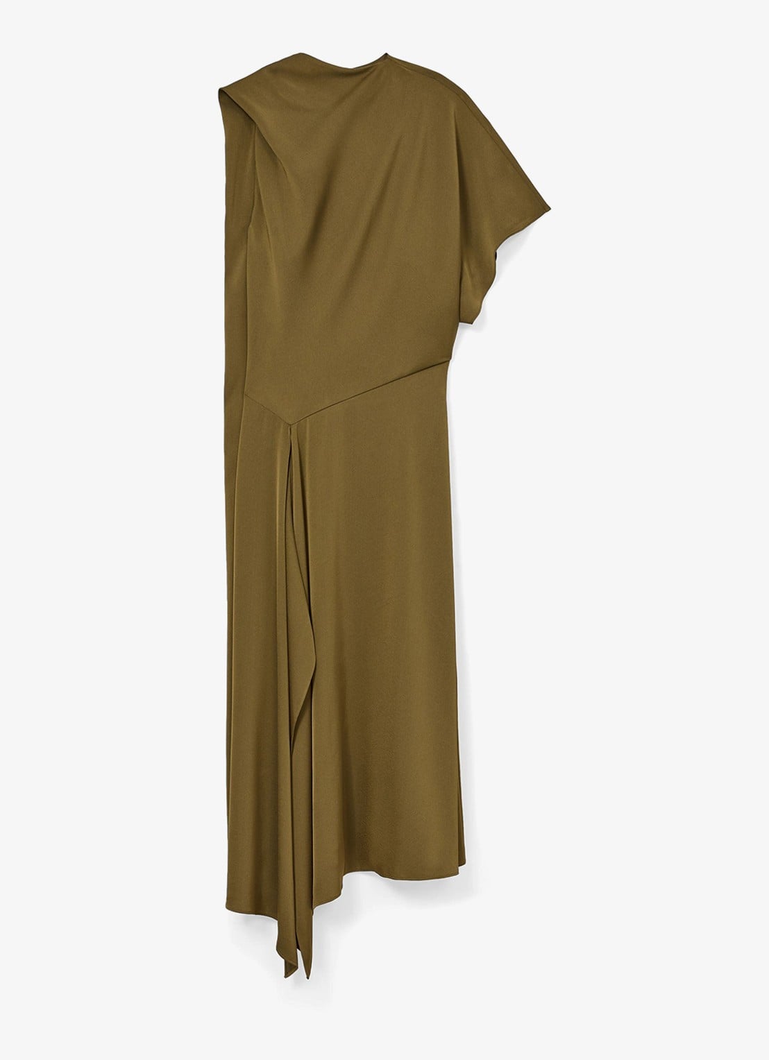 Reiss Naomi one shoulder maxi jurk van satijn met plooidetail - voorkant 6 khaki