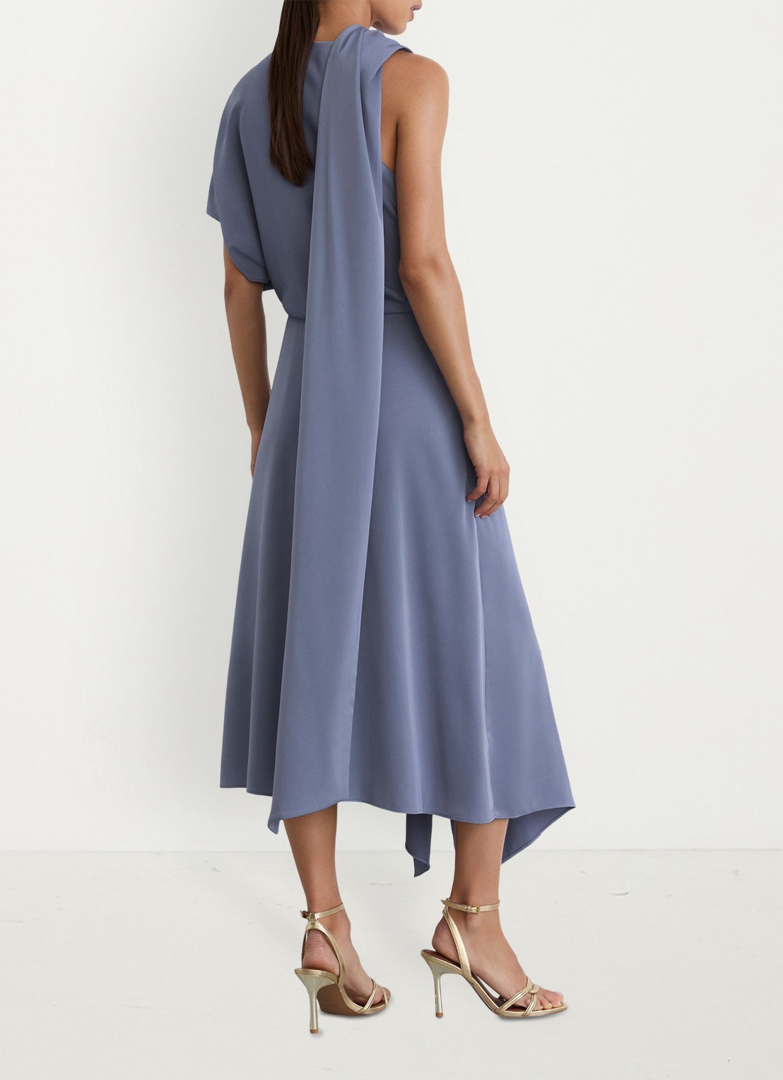 Reiss Naomi one shoulder maxi jurk van satijn met plooidetail - detail 4 lila