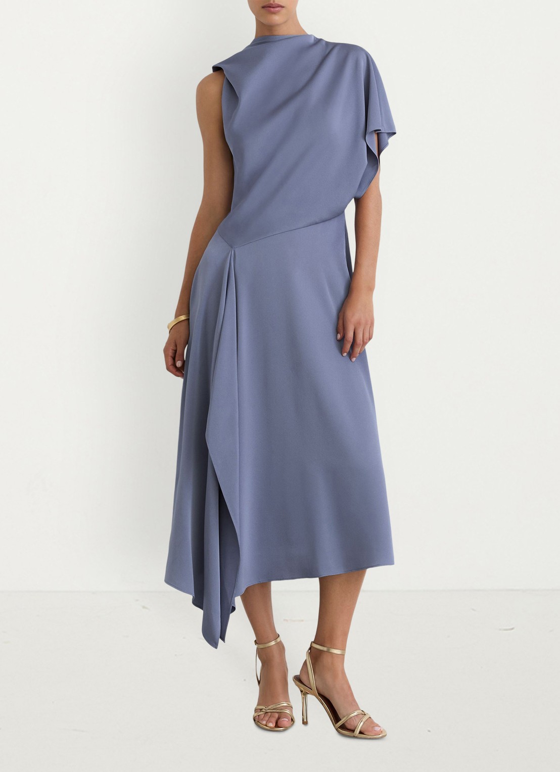 Reiss Naomi one shoulder maxi jurk van satijn met plooidetail - voorkant 6 lila
