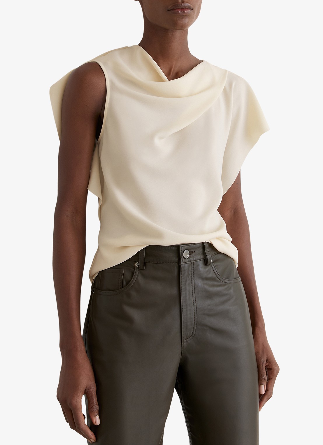 Reiss Natalie top met gedrapeerd detail - detail 2 beige