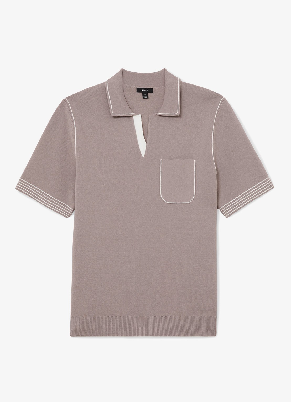 Reiss Newbury regular fit polo met borstzak  - voorkant taupe