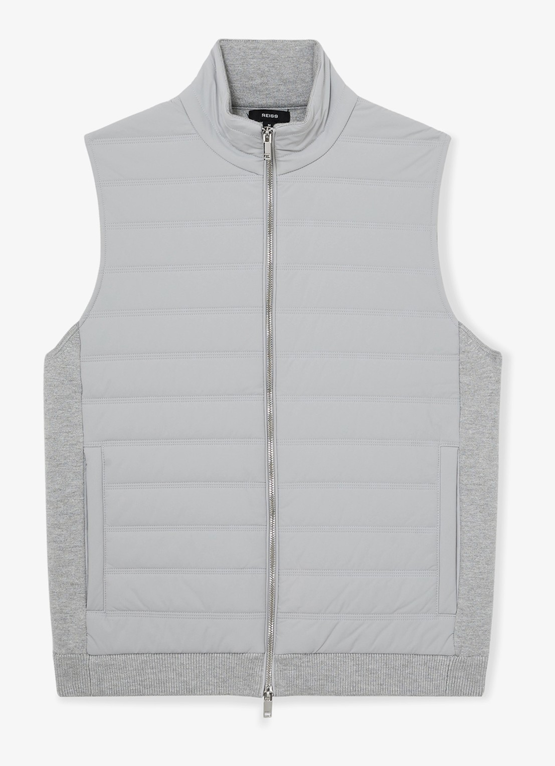 Reiss Newford bodywarmer in wolblend met opstaande kraag en steekzakken - voorkant soft grey / grijs