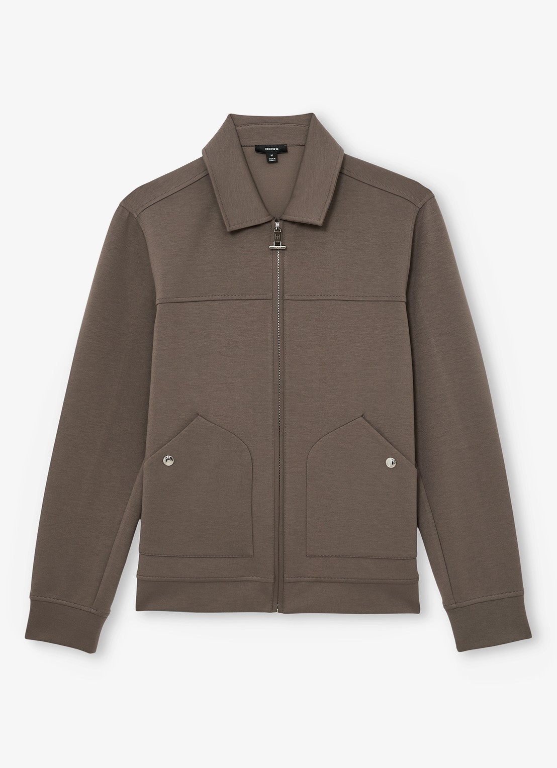 Reiss Newland sweatshirt met rits en opgestikte zakken - voorkant 6 lichtbruin