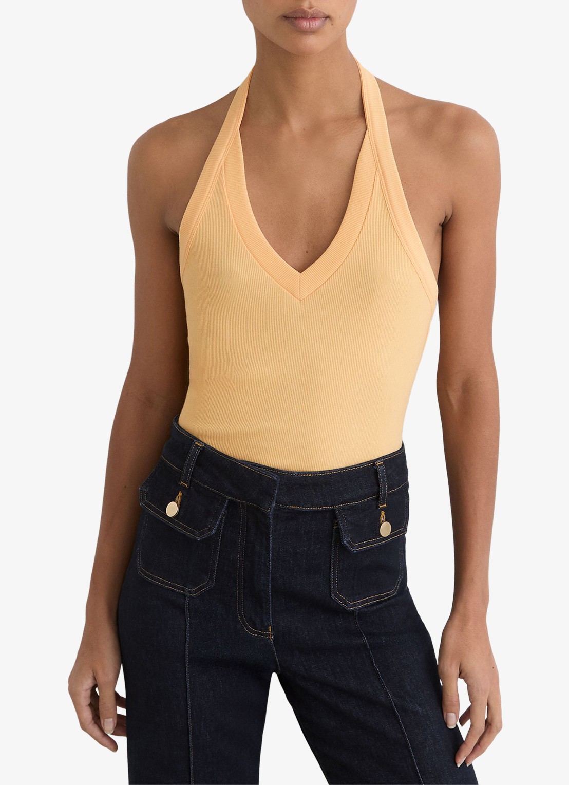 Reiss Nina top met ribstructuur - detail 4 oranje