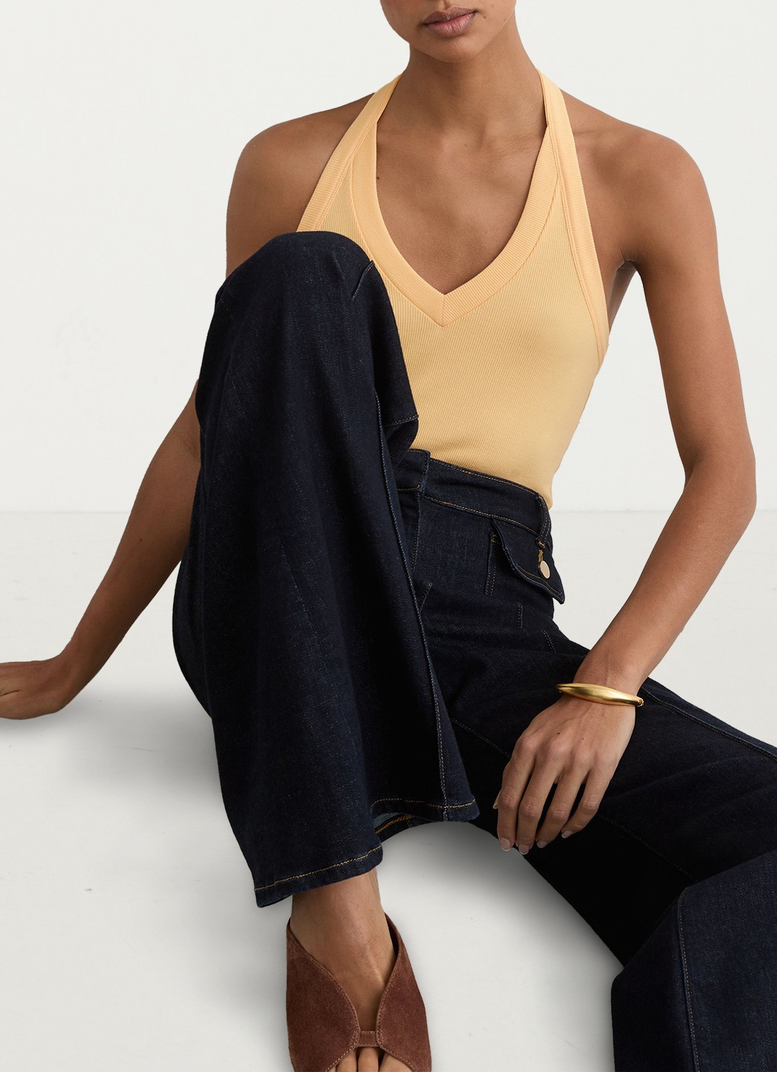 Reiss Nina top met ribstructuur - detail 5 oranje