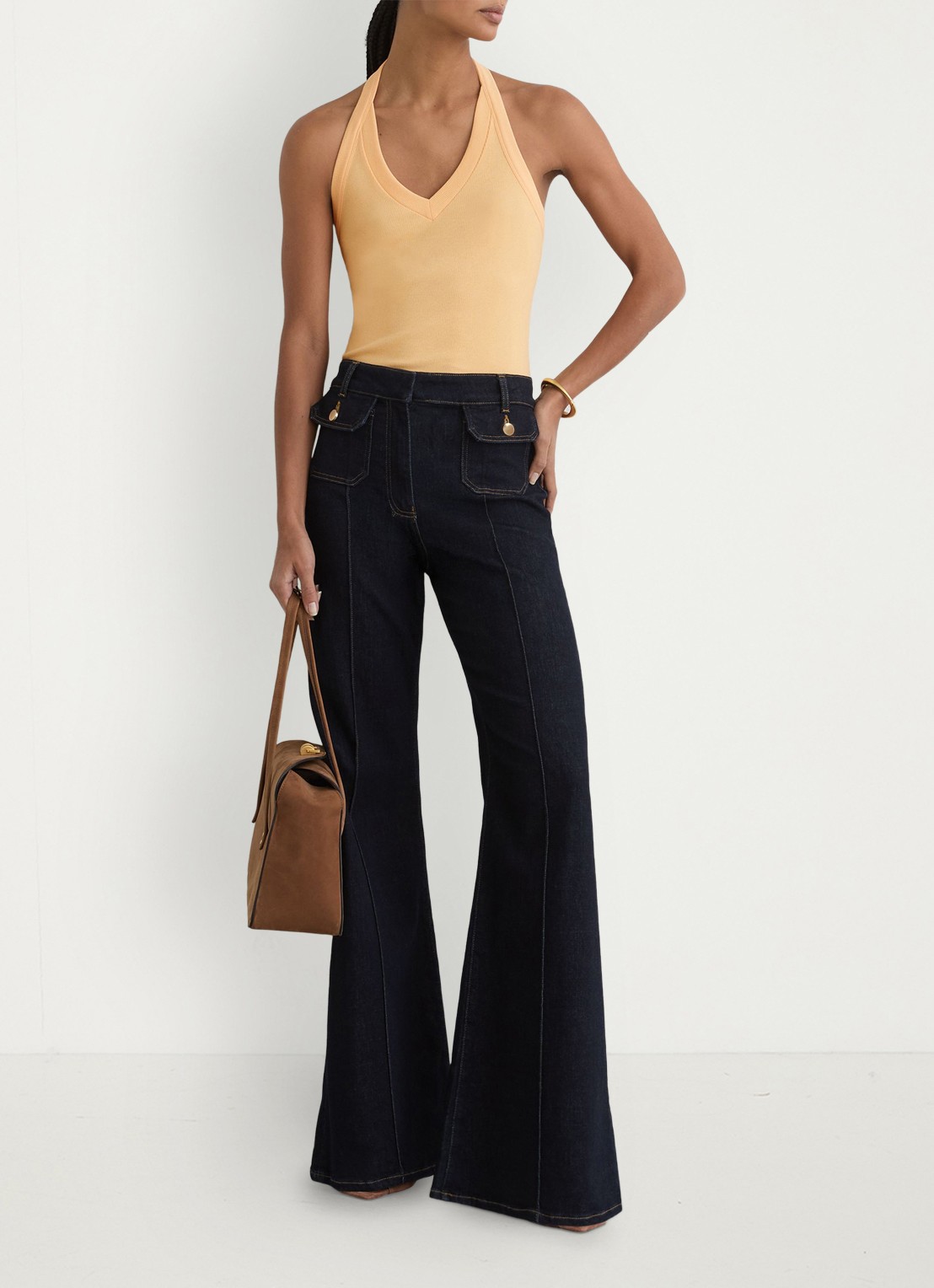 Reiss Nina top met ribstructuur - voorkant 3 oranje