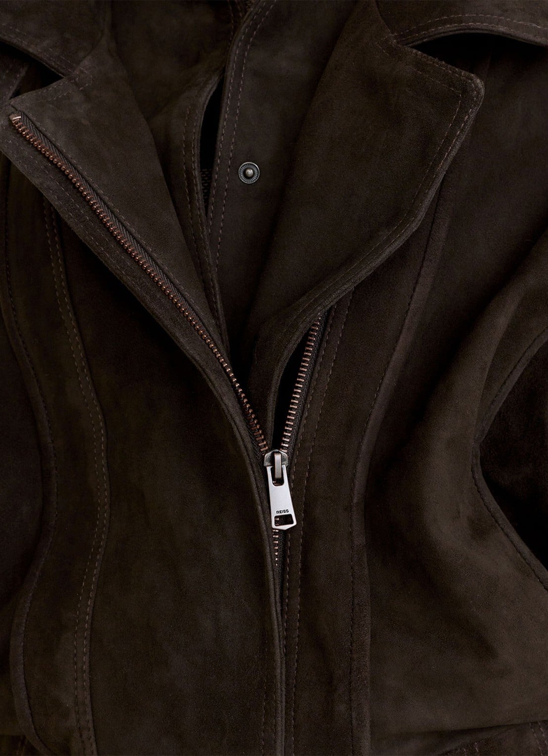 Reiss Noa bikerjack van geitensuède  - detail 3 donkerbruin