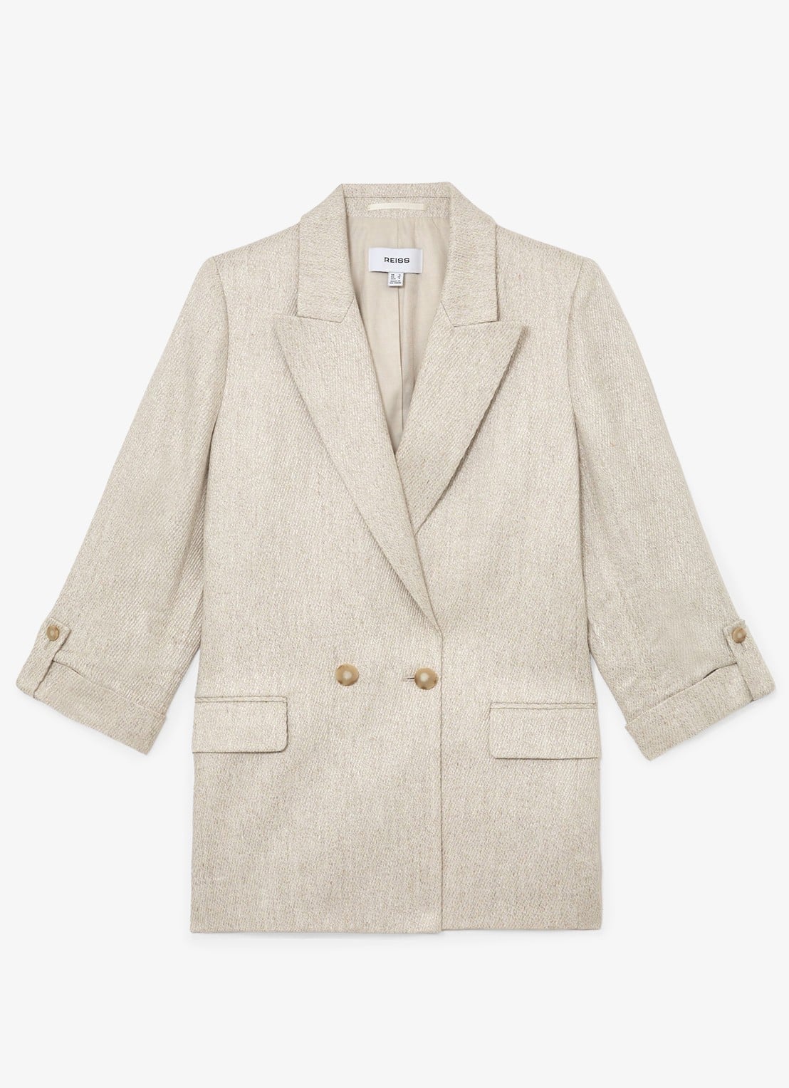 Reiss Nolah double breasted blazer in linnenblend - voorkant gebroken wit
